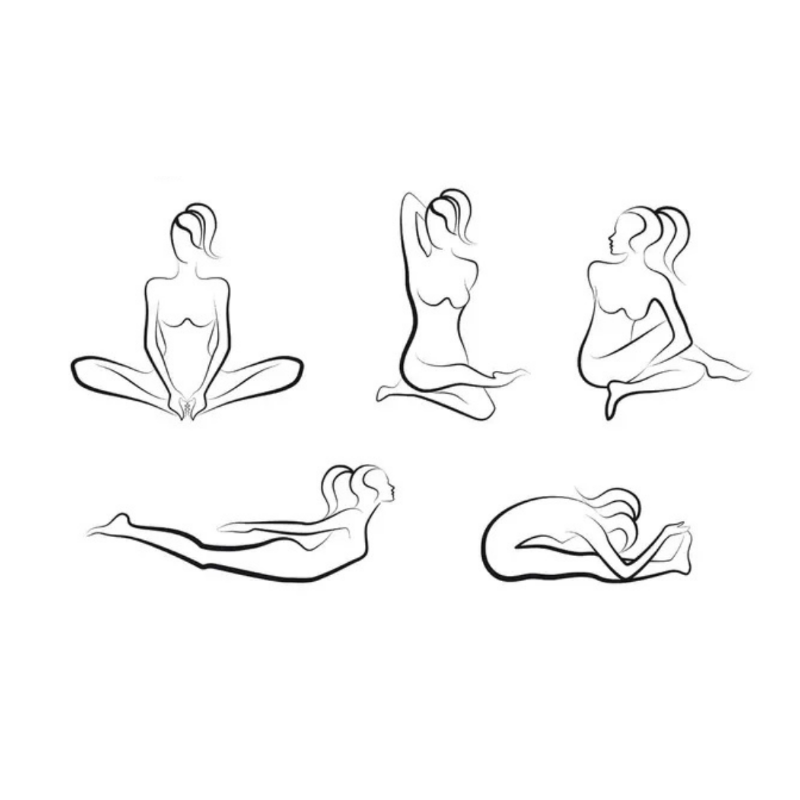 Line drawings of stretching and mobility poses