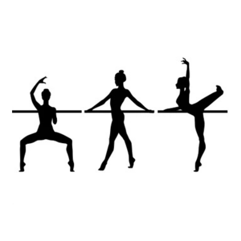 Silhouettes of three dancers at a ballet barre